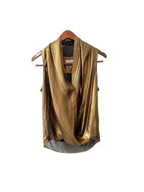 Parker Gold Metallic Draped Sleeveless Wrap Top Womens XS Holiday Party Glam